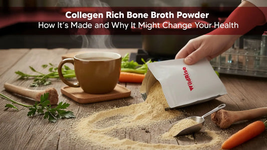 Protein bone broth powder for humans made from chicken broth, explaining how bone broth powder is made