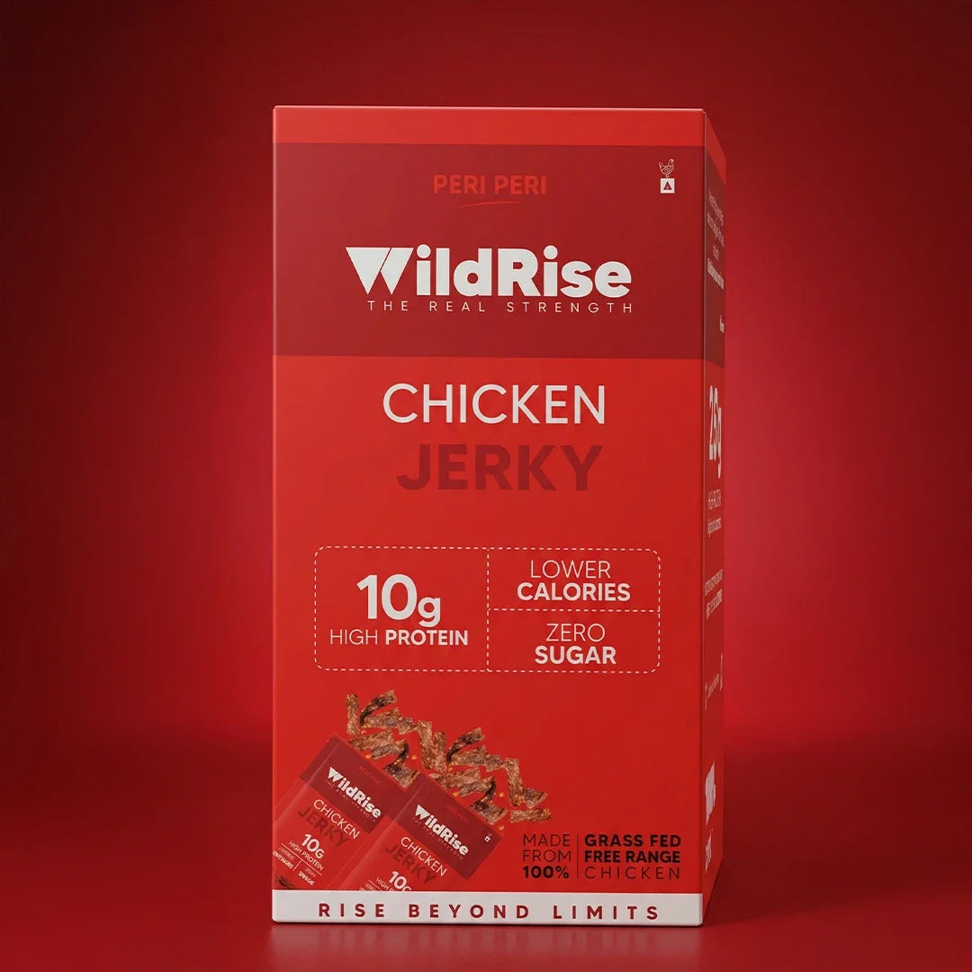 Peri peri chicken jerky, spicy high-protein snack perfect for pre workout, muscle gain, and active days.